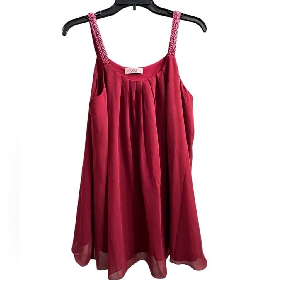 Women's Burgundy Sleeveless Top with Beaded Detailed Straps Size Large